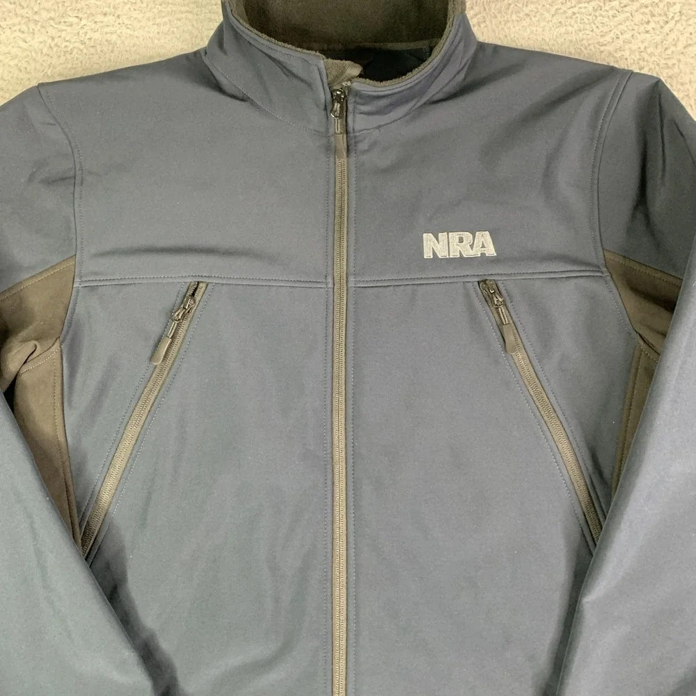 NRA Jacket Medium Insulated Neoprene Like Outer Full Zip Fleece Lined